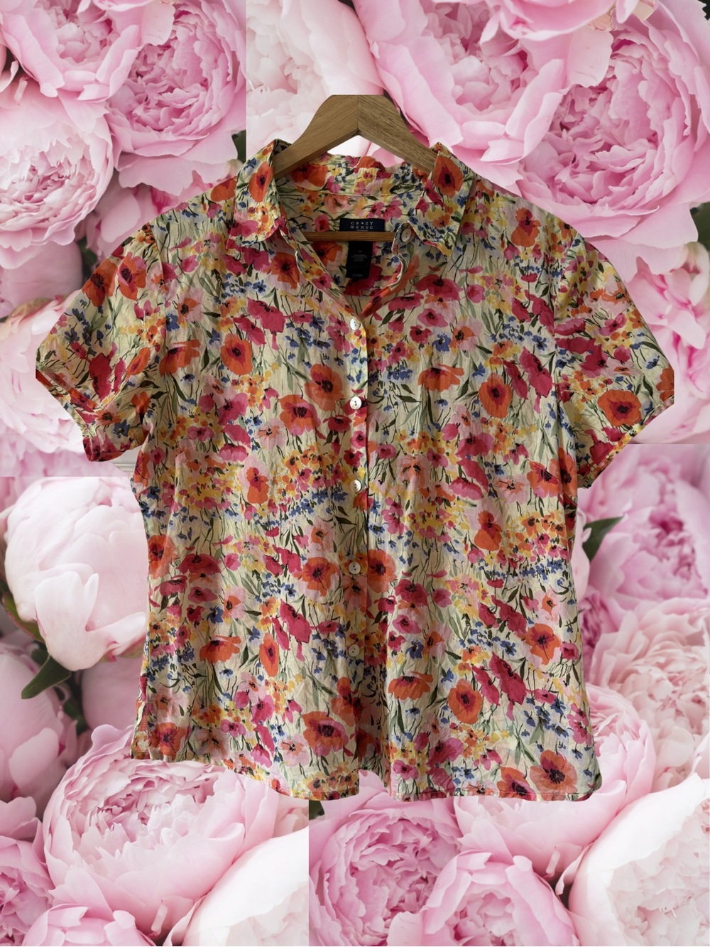 Floral Short Sleeve Button Down Top